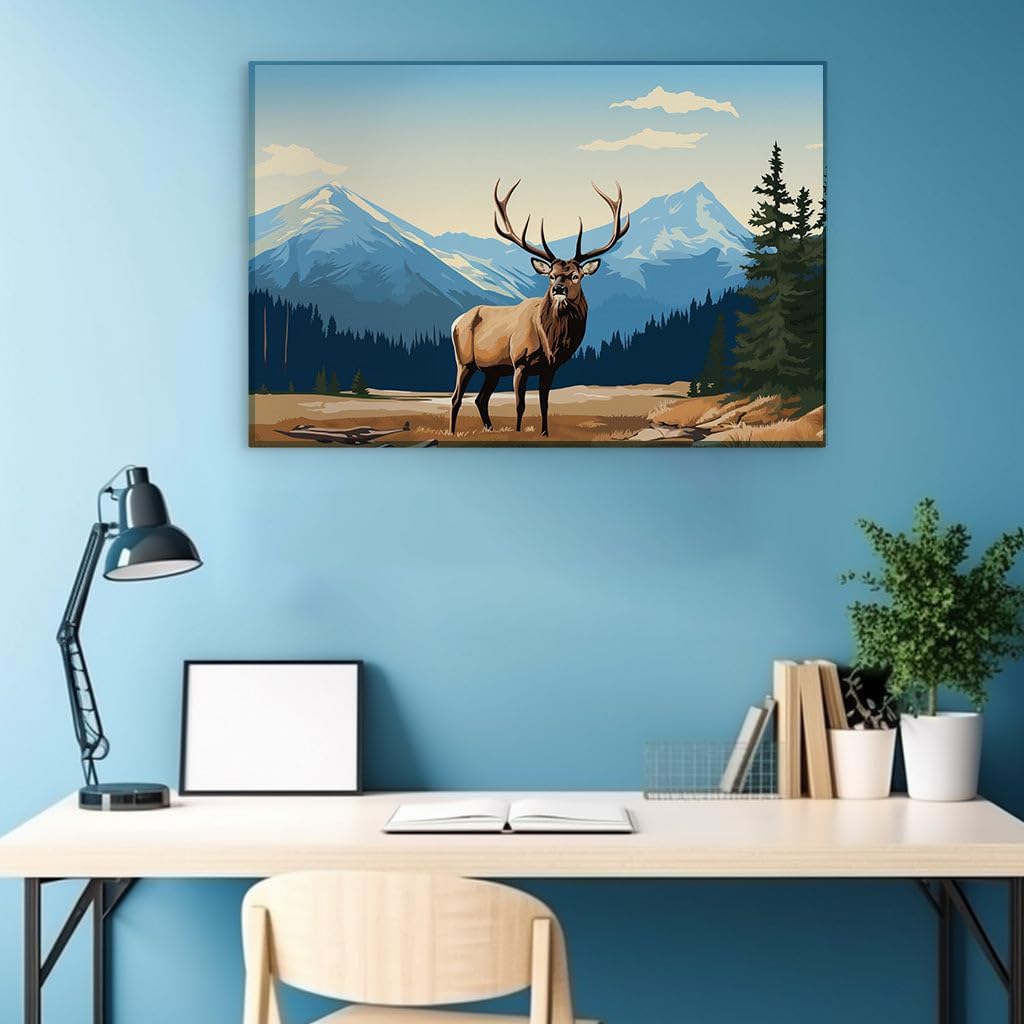 Canvas for Living room. Majestic Elk reigns in Serene Mountain Sanctuary, 27 x 18 inch Canvas Wall Art - Contemporary Masterpieces - Modern Home Decor - 69x46 cm (27x18 inch)