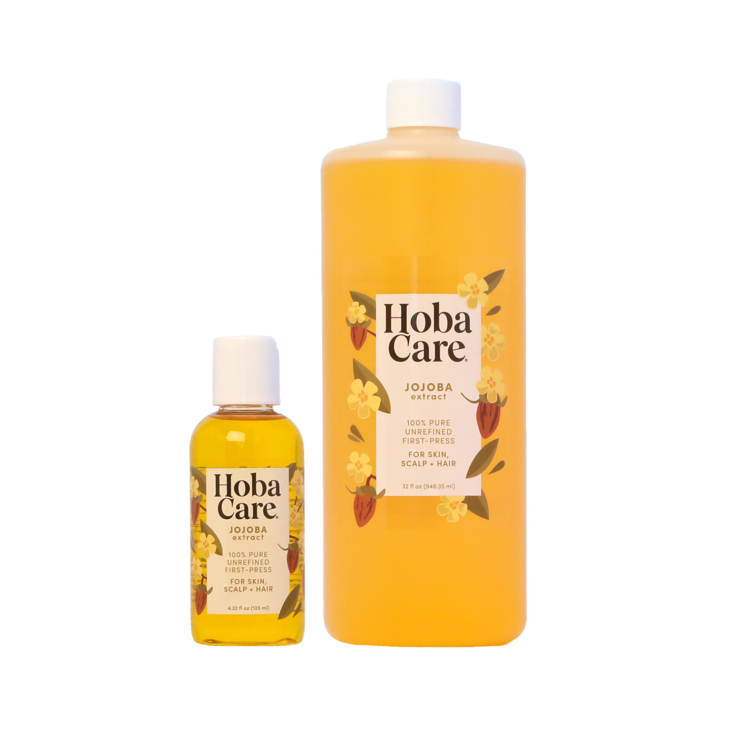 HobaCareJojoba Oil - 4.22 fl oz + 32 fl oz 100% Pure Jojoba Oil, Unrefined Cold Pressed Moisturizing Body Oil for Dry Skin, Natural Hair & Beard Oil for Men, Women & Kids (125 ml + 946 ml)