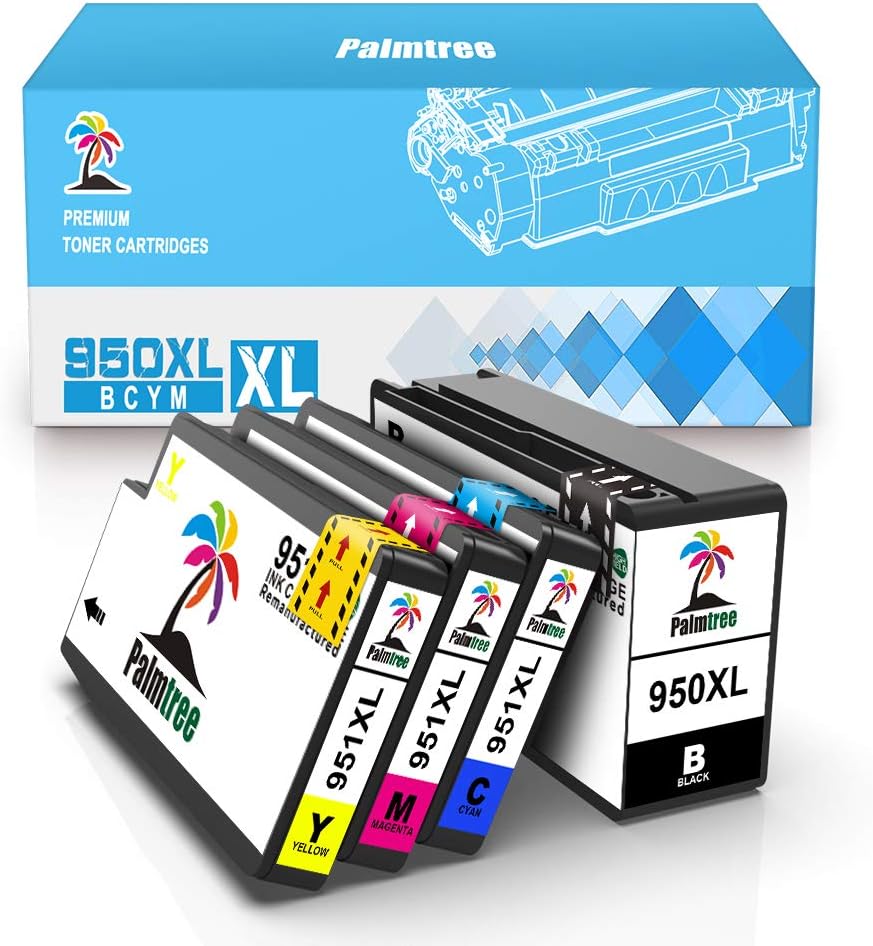 Palmtree Comaptible Ink Cartridge Replacement for 950XL 951XL High Yield Work with Officejet Pro 251 276 8630 8100 8600 8610 8620 8625 Printers (4 Pk-1 Black 1 Cyan 1 Magenta 1 Yellow)