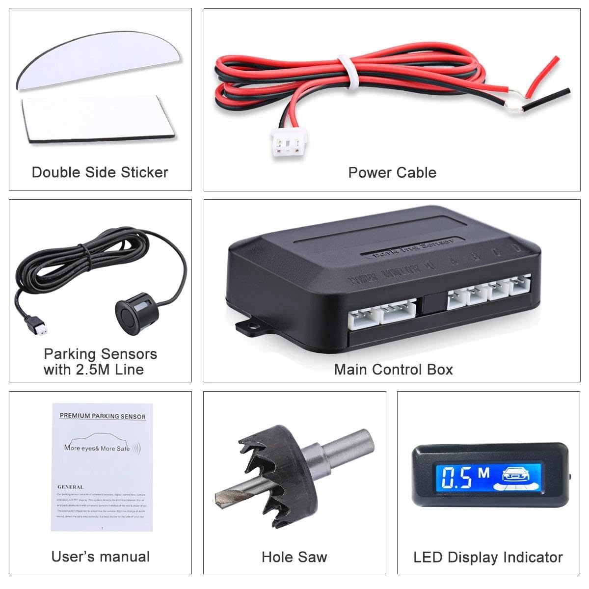 Kit sensori di parcheggio per Auto Parktronic, avvisatore Acustico per 4 sensori di parcheggio Posteriori (Rosso)