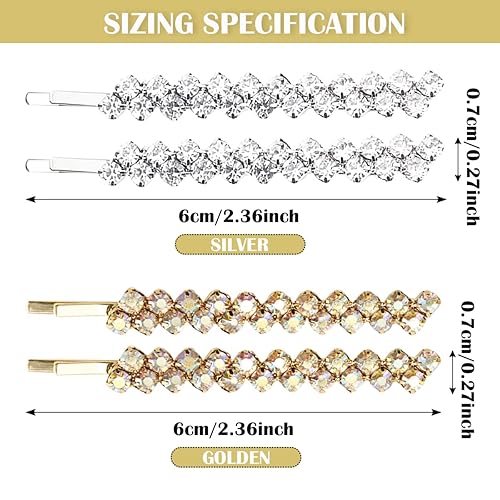 Miniatura 2 de FERCAISH 4 horquillas de cristal para el cabello, estilo simple, con diamantes de imitación, pasadores brillantes para mujeres y niñas, accesorios