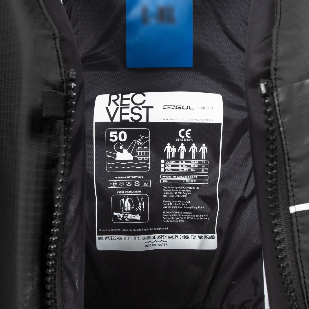 GUL Recreation 50N Kajak Schlauchboot Segeln PFD Schwimmhilfe für Wassersport GK0007-B7 - Schwarz - Leicht
