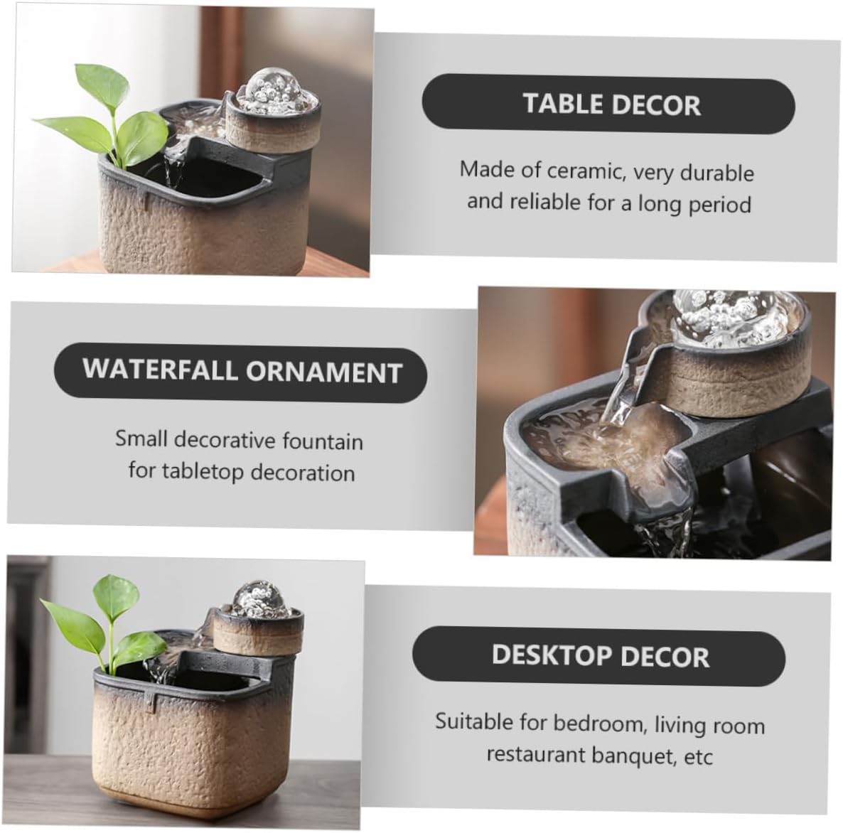 1Pc Minimalist Water Fountain Ball Indoor Desktop Waterfall Adornment for Home Office Decor Elegant Running Water Tabletop Feature for Living Room Bedroom
