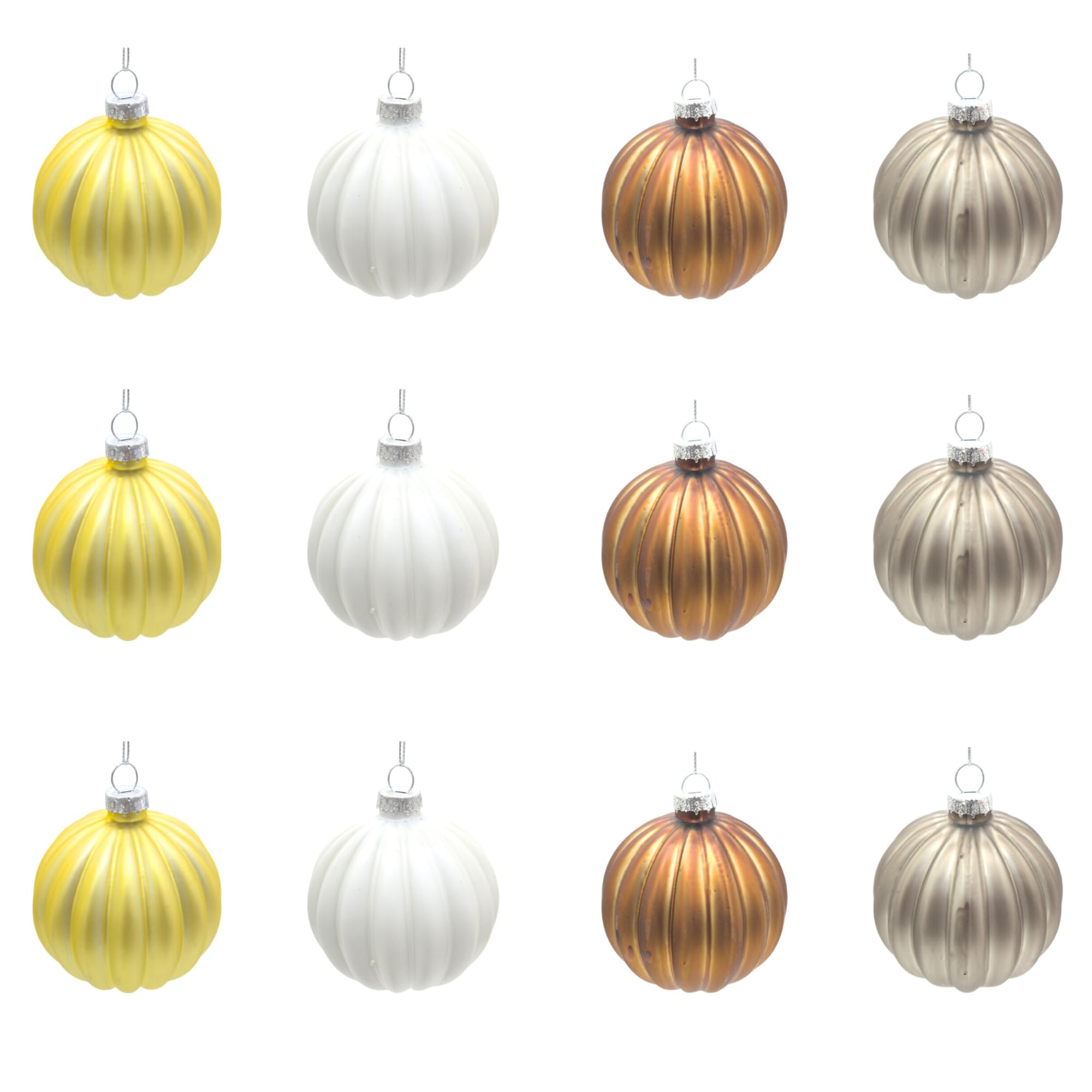 Shatchi Pearl 12Pcs/80Mm Glass Baubles Christmas Tree Balls Spheres Hanging Ornaments Set Assorted Designs Xmas Tree Decorations