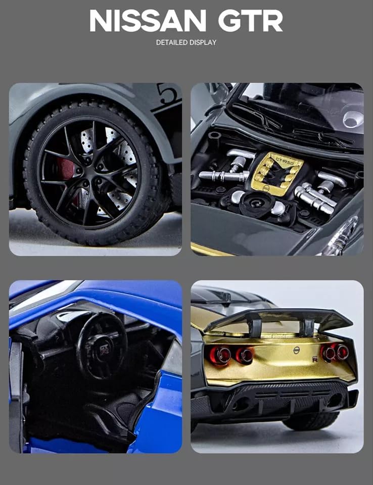 Image of WORSHIPER Compatible for 1:32 Nissan GTR R50 Toy Car Model, Diecast Collectible Pull Back Model Car with Sound and Light, Toy Gift Vehicles for Adults Kids Boys Girls (1:32 Nissan GTR R50-Grey Color)