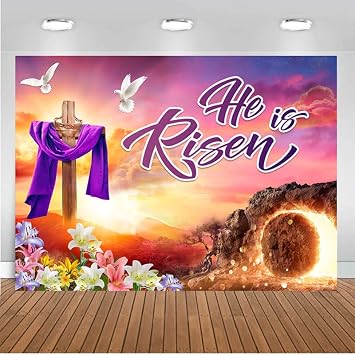 CHAIYA 7X5FT Easter Banner He is Risen Backdrop Spring Easter Party Supplies Jesus Spring Party Decorations