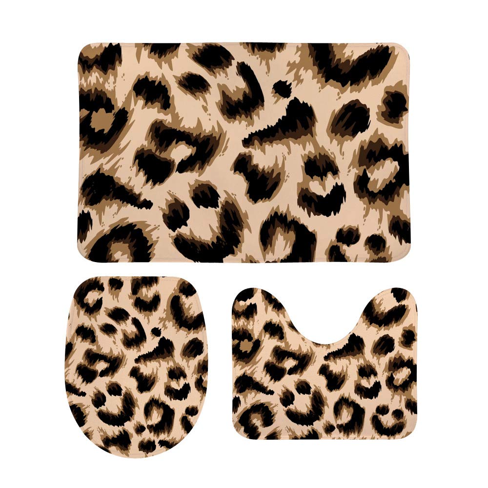 Tapis de bain en U léopard antidérapant et absorbant pour ensemble de toilette