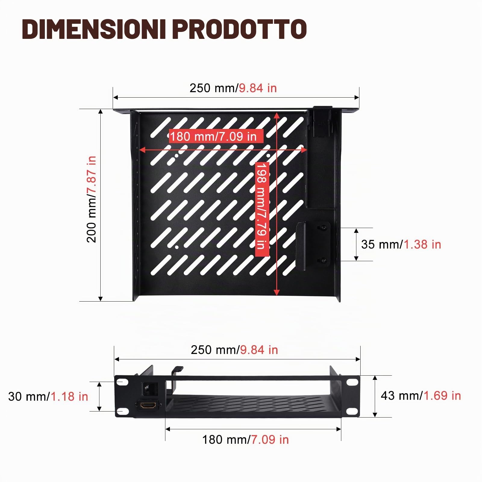 GeeekPi Mensola per mini PC rack da 10" 1U con porta RJ45 CAT6 e porta HDMI per DeskPi RackMate T1/T0