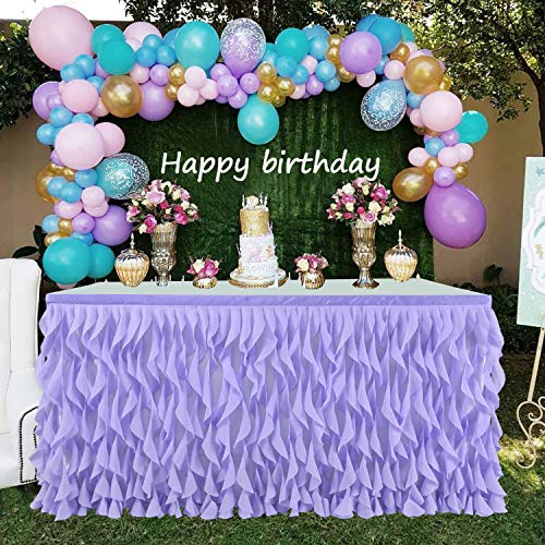 leegleri 9FT Lavender Purple Curly Willow Tulle Tutu Table Skirt for Rectangle or Round Table,Ruffle Table Skirts for Mermaid Party Baby Shower Decoration(9ft Table Skirt) - Thumbnail 3