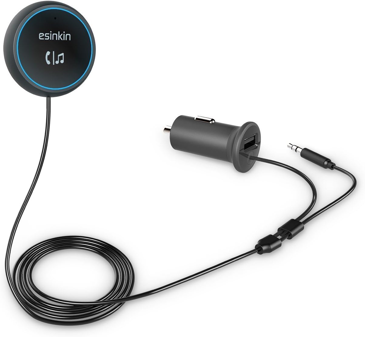 esinkin Bluetooth Receiver for Car,Hands-Free Car Kit, Bluetooth Wireless CarAudio Connect Aux, Answer and Receive Phone Call, Music Streaming with Car Charger