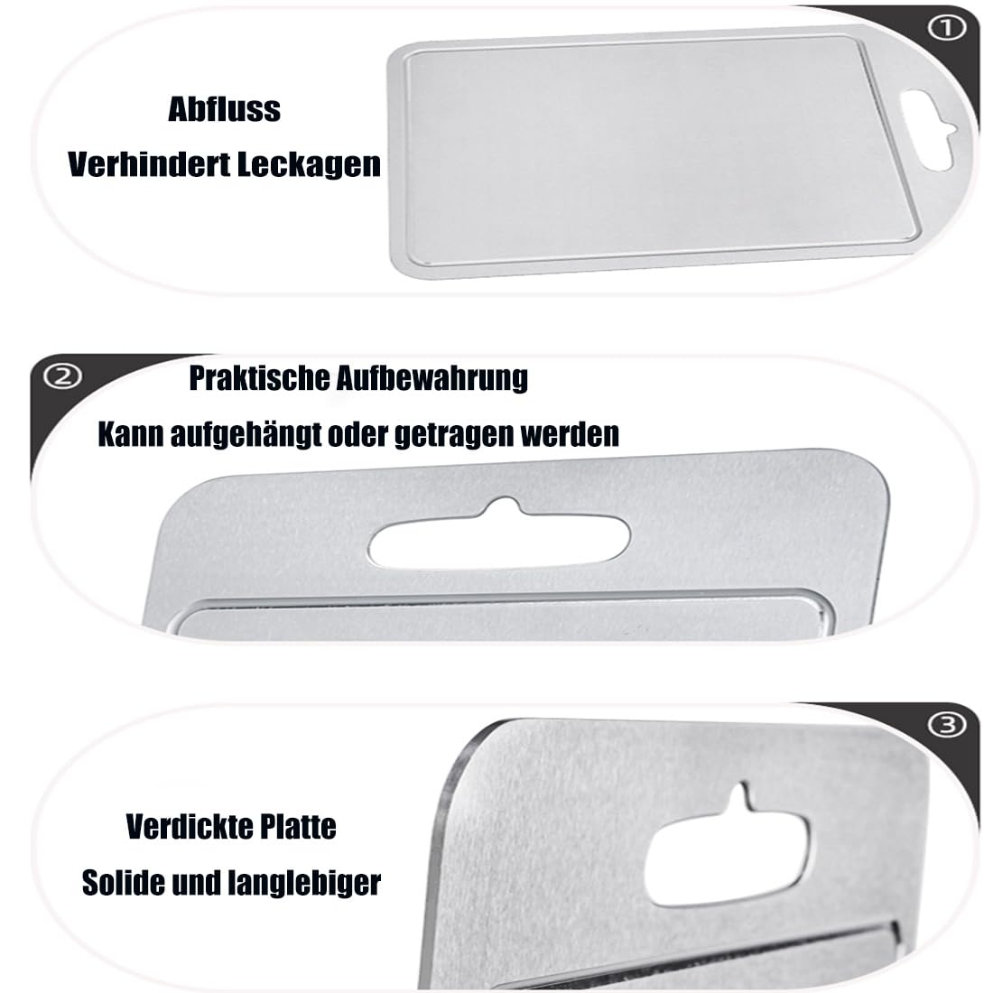 100%-Titan-Schneidebrett 2.0 Mit Ablaufrinne,2026 New Titan Chopping Board,100% Pure Titanium Cutting Board,Langlebig und Leicht zu Reinigen Dishwasher Für Fleisch,Obst,Gemüse (S+M+L,3)
