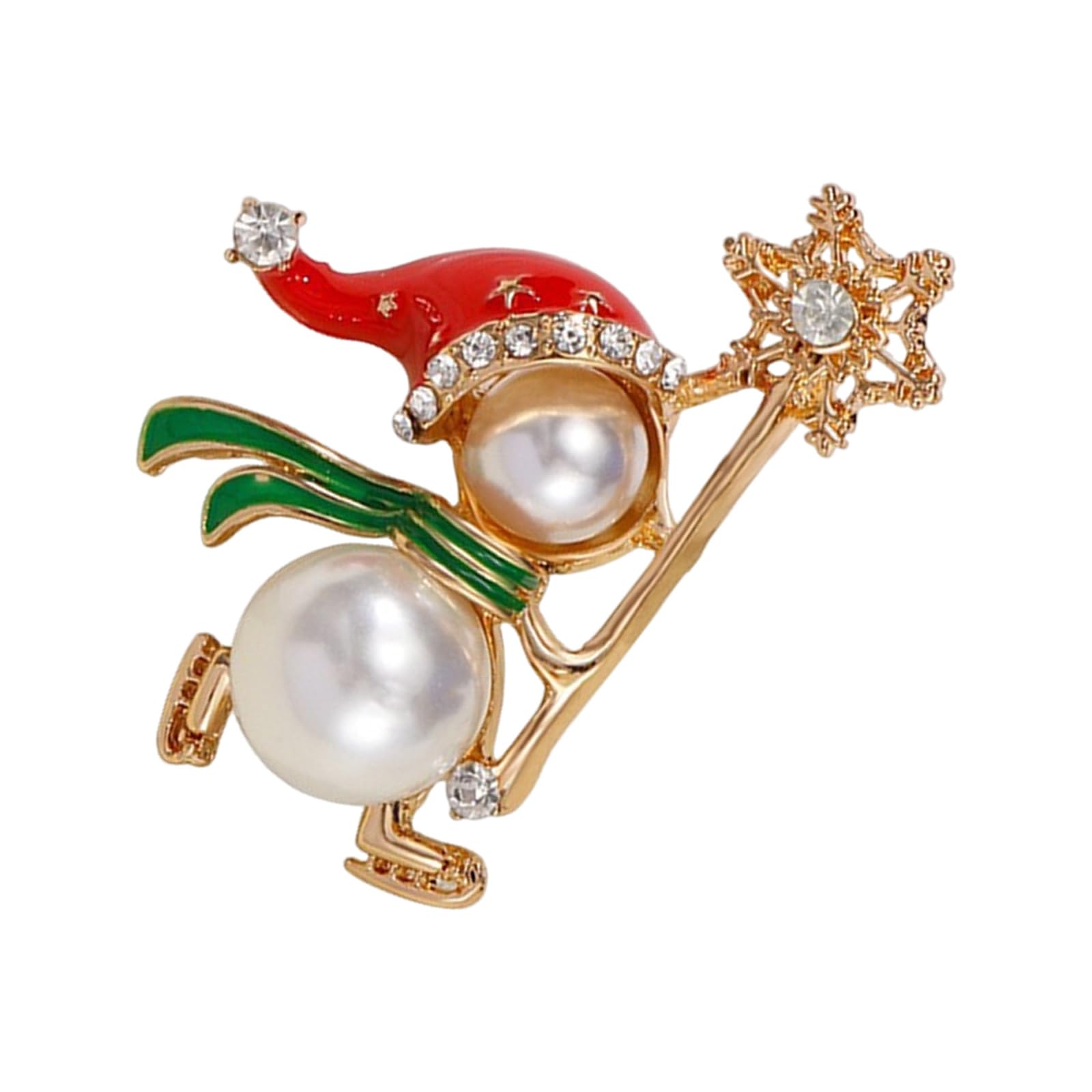 fexxkg Elegant Christmas Cane Pearls Brooch With Enameled And Rhinestones Statement Jewellery For Festive Outfit Accessories