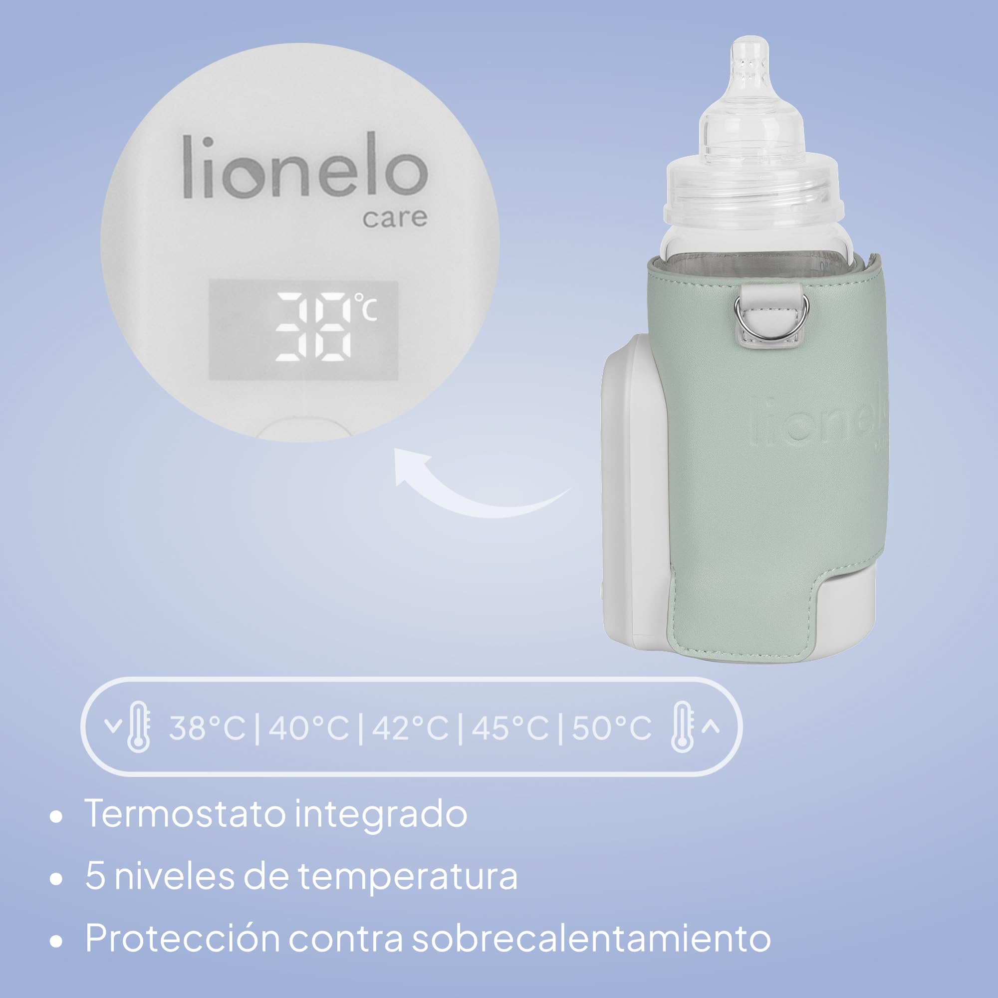 LIONELO Thermup Go Evo Calientabiberones Portátil Para Bebé, Mantiene los Líquidos Calientes, 5 Temperaturas de Funcionamiento de 38 a 50 oC, hasta 9 horas de Funcionamiento Pantalla LCD (Green) | Rango de 38 a 50 °C, pantalla LCD y hasta 9 horas de funci