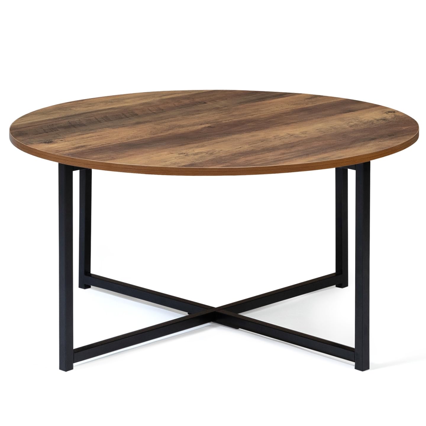 IDMarket - Mesa baja redonda Hawkins 80 cm, madera oscura, diseño industrial