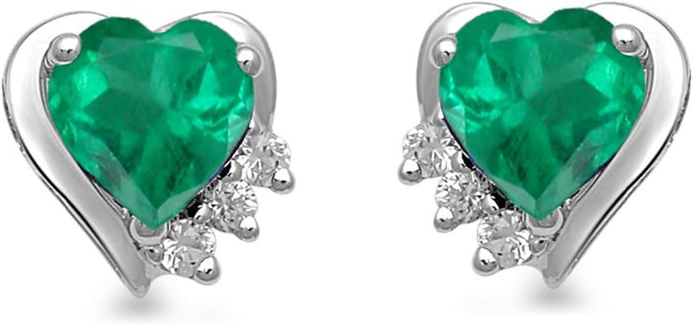 Jewelili Sterling Silver 6 MM Heart Shape Simulated Emerald and 1.75 MM Round Created White Sapphire Heart Shape Pendant and Stud Earrings Box Set
