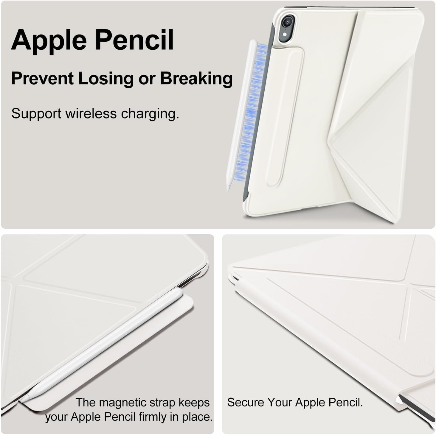 for iPad Air 11 Inch Case M3/M2 (2025&2024)Slim Powerful Magnetic iPad Air 5/4 th Case 10.9 Inch,4 Standibg Angles,Vertical Stand Cover,with Auto Wake/Sleep and with Pencil Holder - Cream White - Image 6