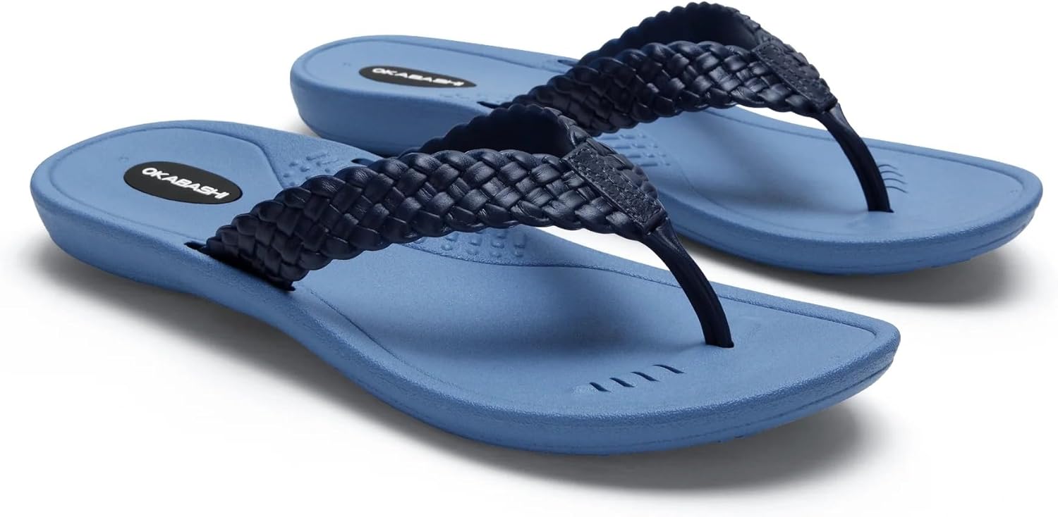 OKABASHI Women's Baha Flip Flop | Contoured Footbed w/Arch Support for All-Day Comfort | Slip-Resistant & Waterproof | Sustainably Made in The USA