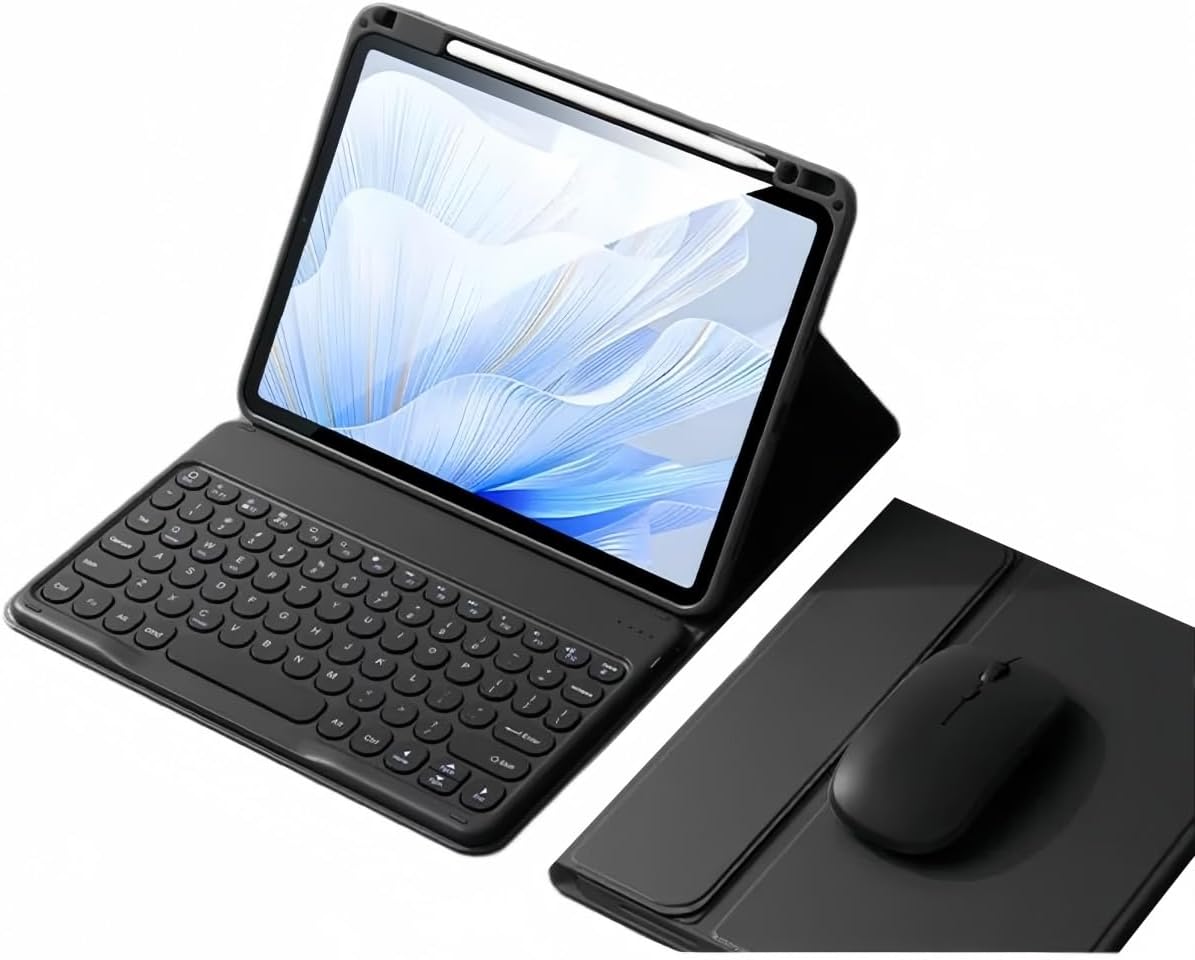 kaitesi Keyboard Case for iPad Pro 11 inch (M5/M4, 2025/2024) Case with Mouse Cute Round Keys Detachable Bluetooth Keyboard Slim Smart Cover Supports Pencil Charging,Black