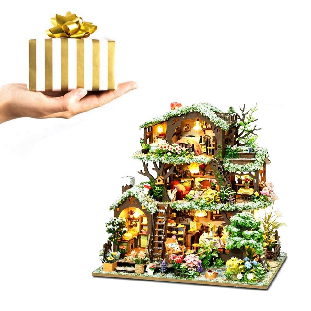 Miniaturowy domek dla lalek zestaw DIY czas las księgarnia miniaturowa architektura model dorosły zestaw rzemieślniczy śnieżny mini domek kreatywny dekoracyjny ornament
