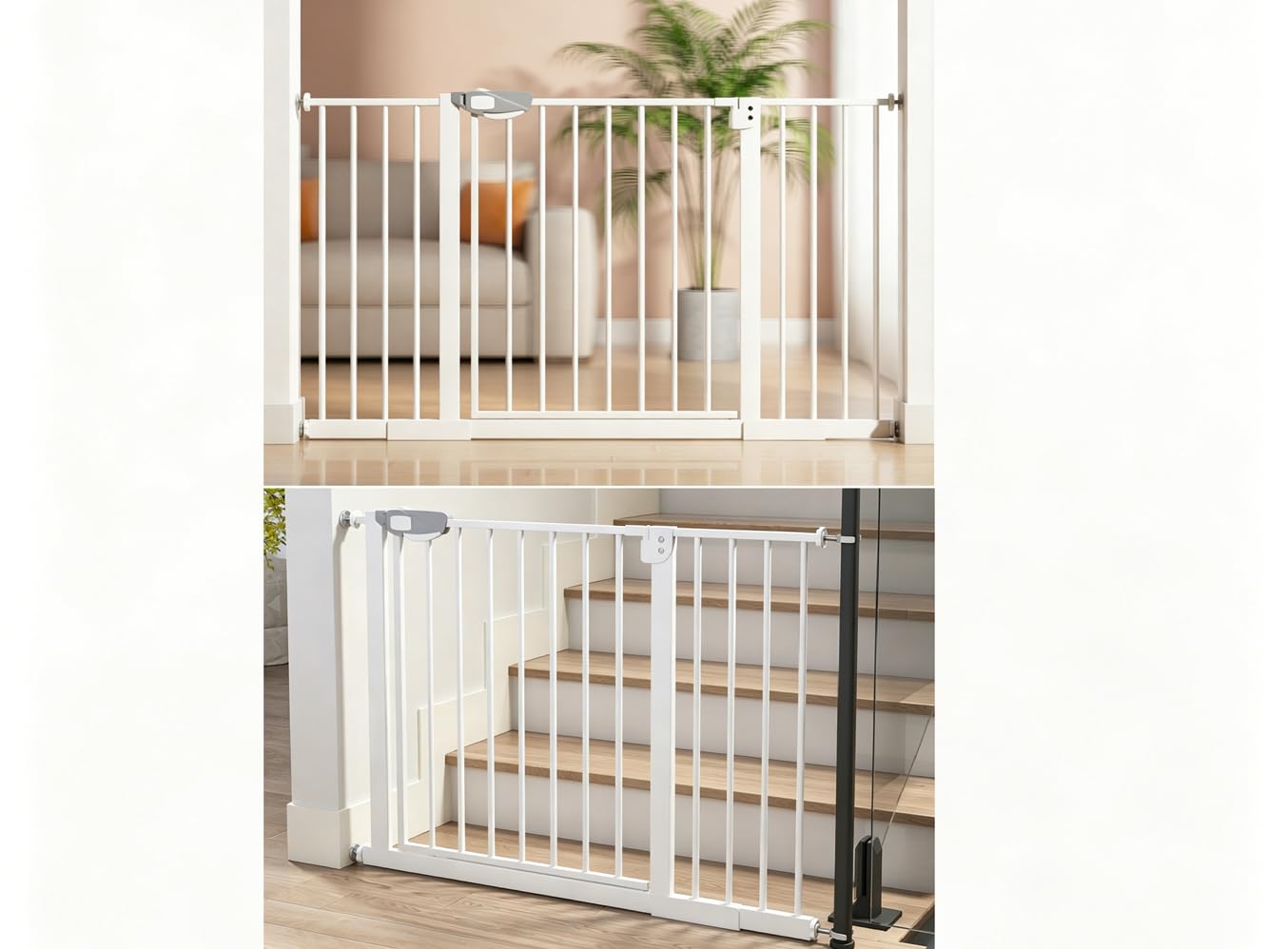 Baby Safety Gate for Stairs and Doors, Ideal for Pets,Fits Openings 77-92cm, 30.32～36.22 inch (Extension Included) Auto Close Child Safety Gate with Double Lock, Metal