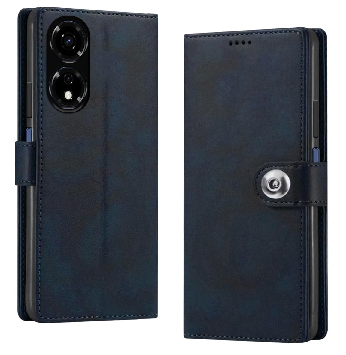 COVERBLACK Genuine Leather Finish Flip Cover for Itel P661N / Itel_P55 5G | Inside Back TPU Wallet Button Magnetic Closure for itel P55 5G - Navy Blue (B0CSXPP6DR) Amazon Price History, Amazon Price Tracker