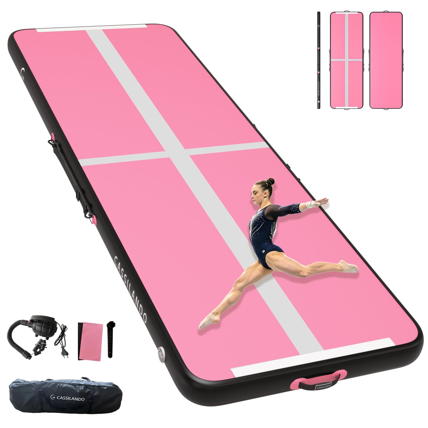 Colchoneta inflable de gimnasia de aire de 10 pies, 13 pies, 16 pies, tapete de entrenamiento de 4 pulgadas de grosor con bomba eléctrica para uso doméstico/gimnasio/yoga/entrenamiento al