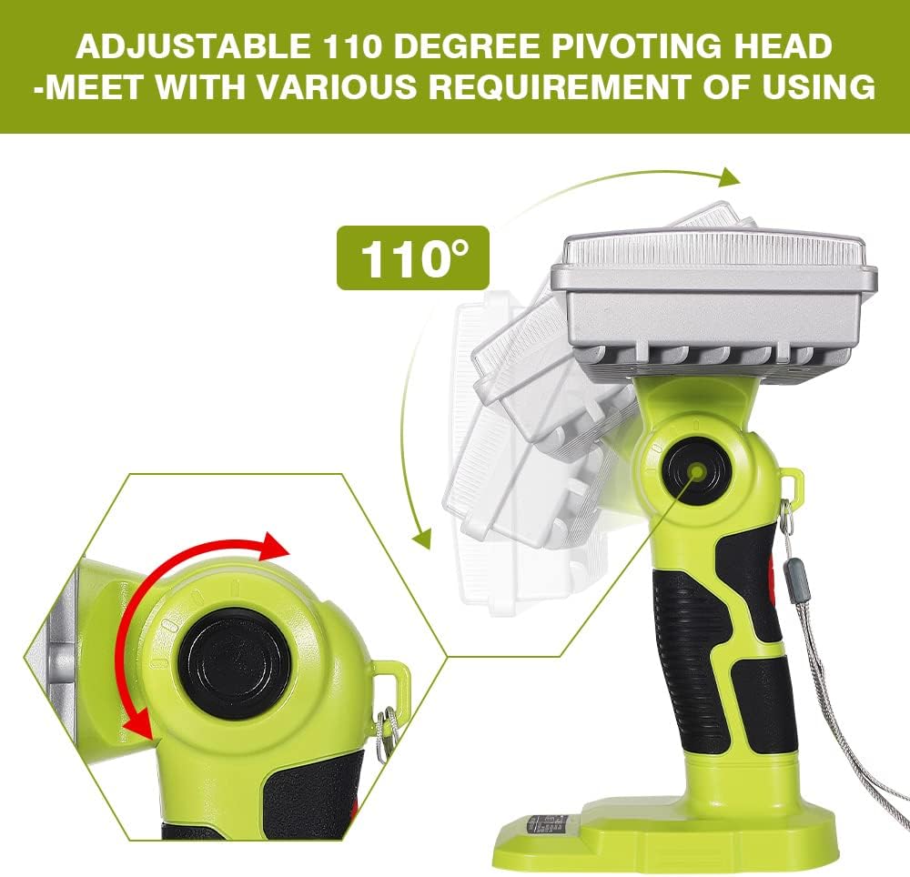 WaxPar 4200LM Floodlight Compatible with Ryobi 18V Battery, 40W 1800LM-4200LM Cordless LED Work Light Spotlight 18v 110 Degree Pivoting