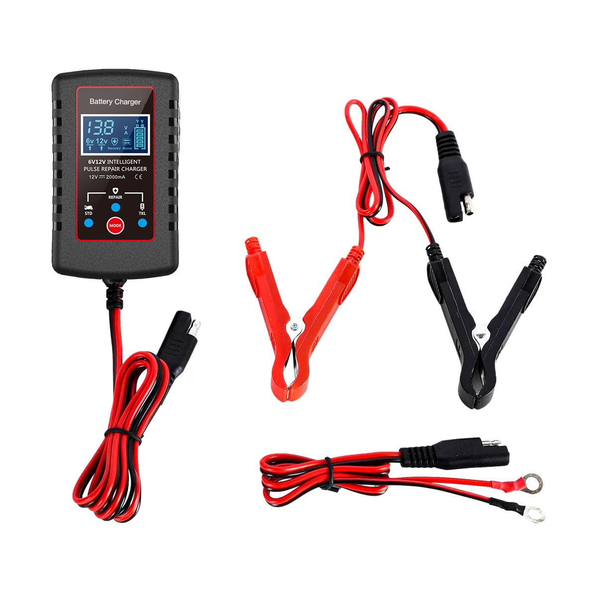 Sylvil Car Battery Charger, 12V Smart Fully Automatic Maintainer Trickle Charger with ASE Adapter Cable, Car Battery Repair and Desulfator, Car Accessories for Motorcycle Lawn Mower