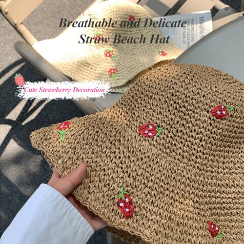Sombrero de playa plegable con ala ancha beige para mujer miniatura 3
