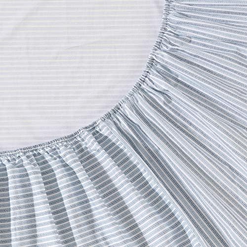 Eddie Bauer - Queen Sheets, Cotton Percale Bedding Set, Crisp & Cool Home Decor (Ticking Stripe Light Blue, Queen) - Thumbnail 4