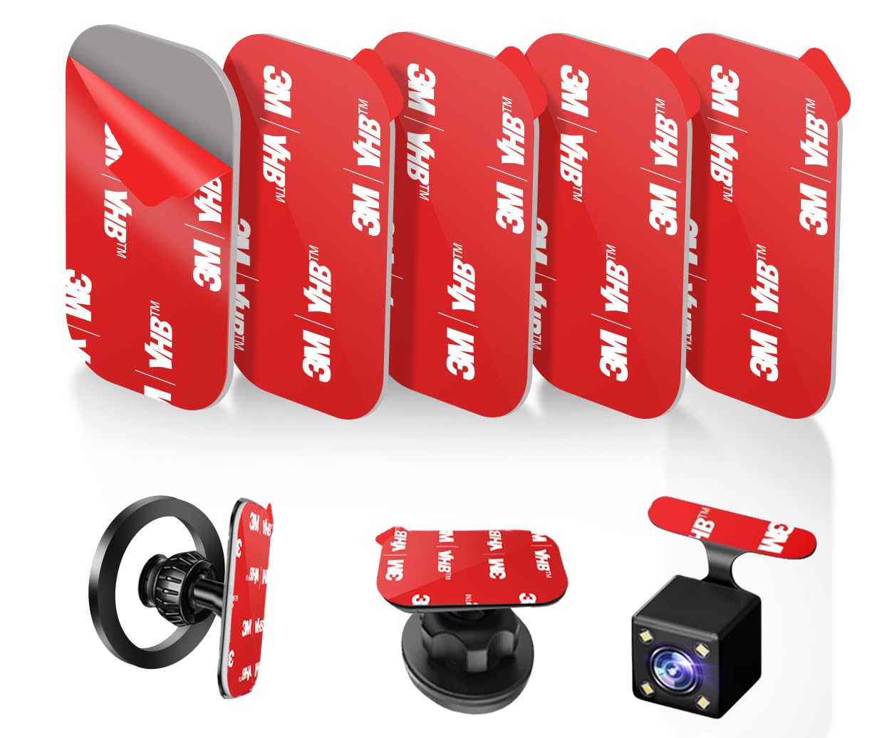 volport 5 Pack Rectangle Heat Resistance Double Side Tape 3M VHB Sticker Pads Sticky Adhesive Replacement for Magnetic Dashboard Car Mount Holder Base for Dash Magnet Phone Mounts & Ring Grip Socket