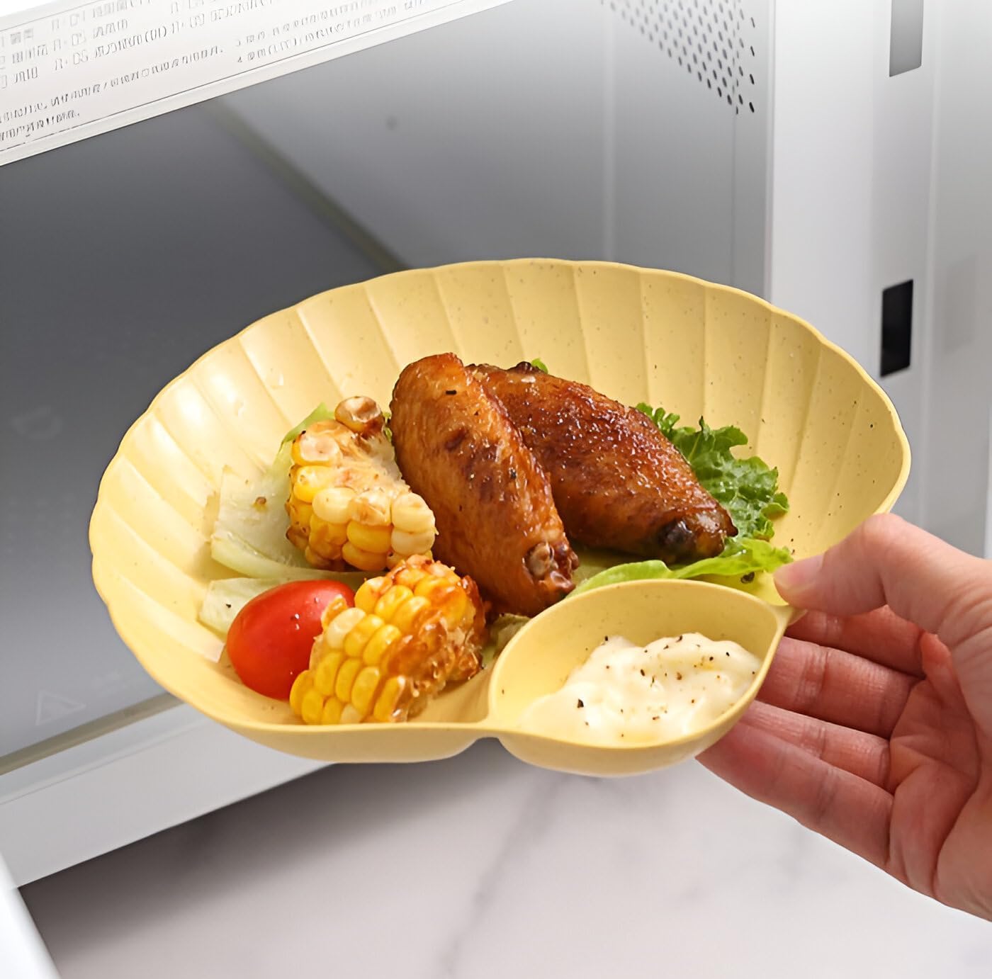 JASHPVI Wheat Straw Shell Microwave-Safe Sauce & Dipping Plates – Unbreakable Dessert Tableware Set, Picnic-Friendly Chip & Dip Serving Platters (4, Random) 1