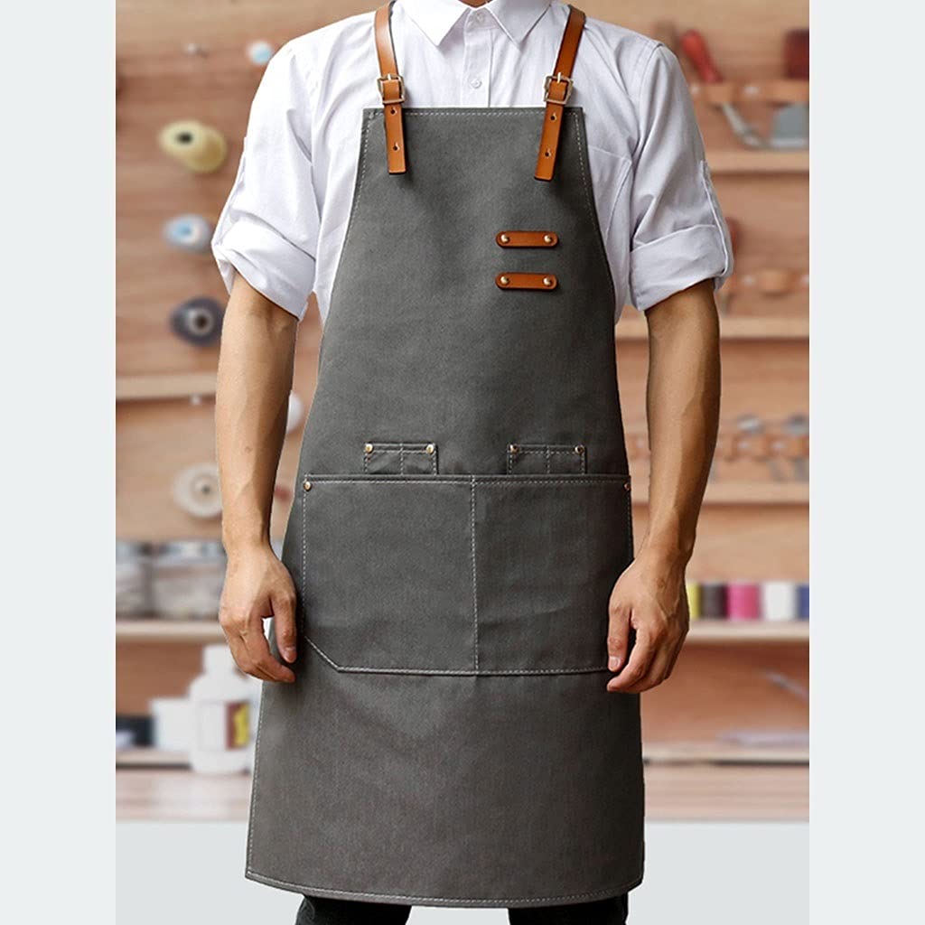 Delantal Chef Delantalthin Light Denim Delantales Straps Ajustable Hombro y Pocket Grande Delantal Cocina Grill Barbería Barista Unisex Fácil de Limpiar (Color : B, tamaño : Medium 20.8 * 31.4)