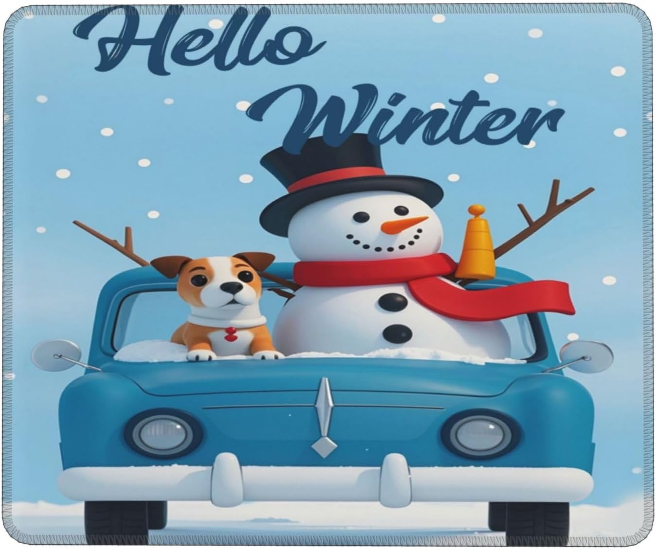 Christmas Car Snowman and Dog Mousepad Computer Thick Rubber Overlock Slide Gaming Mouse Mat Desk Accessories for Home Laptop Office 7.9 X 9.5 in