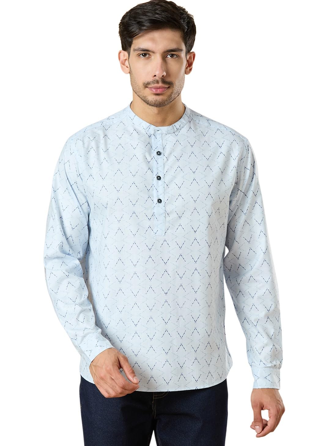 studio shringaar Men's Powder Blue Cotton Printed Classic Short Kurta Shirt (Regular Fit)-picture-29