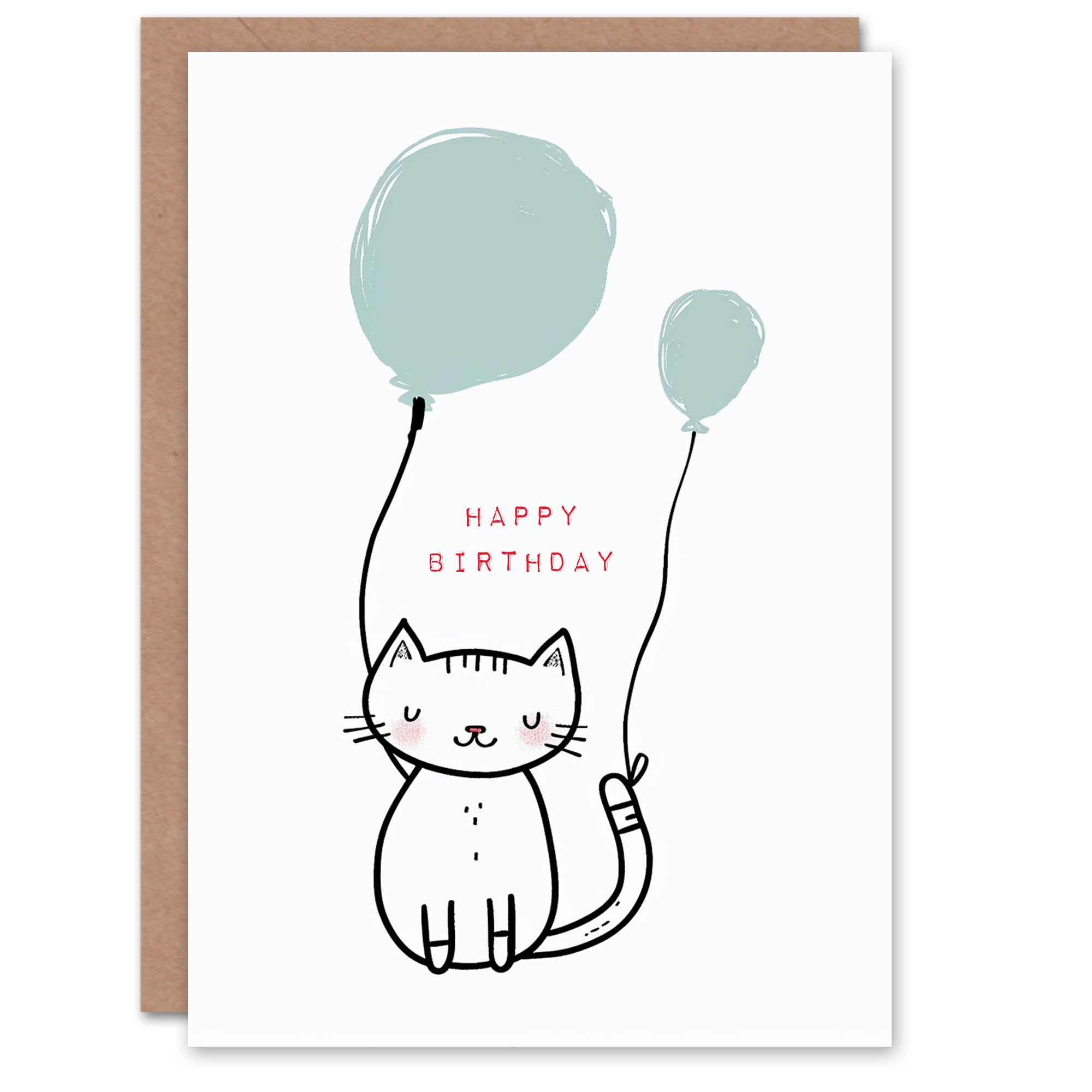 Artery8 Birthday Card Cute Cat Lover Illustration with Balloons For Her Gran Sister Niece Daughter Wife Woman Greeting Card