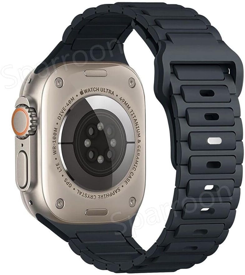 Compatible with iWatch 42/44/45/46/49mm (Color: Midnight Blue Silicon Sport Stylish Band Strap case