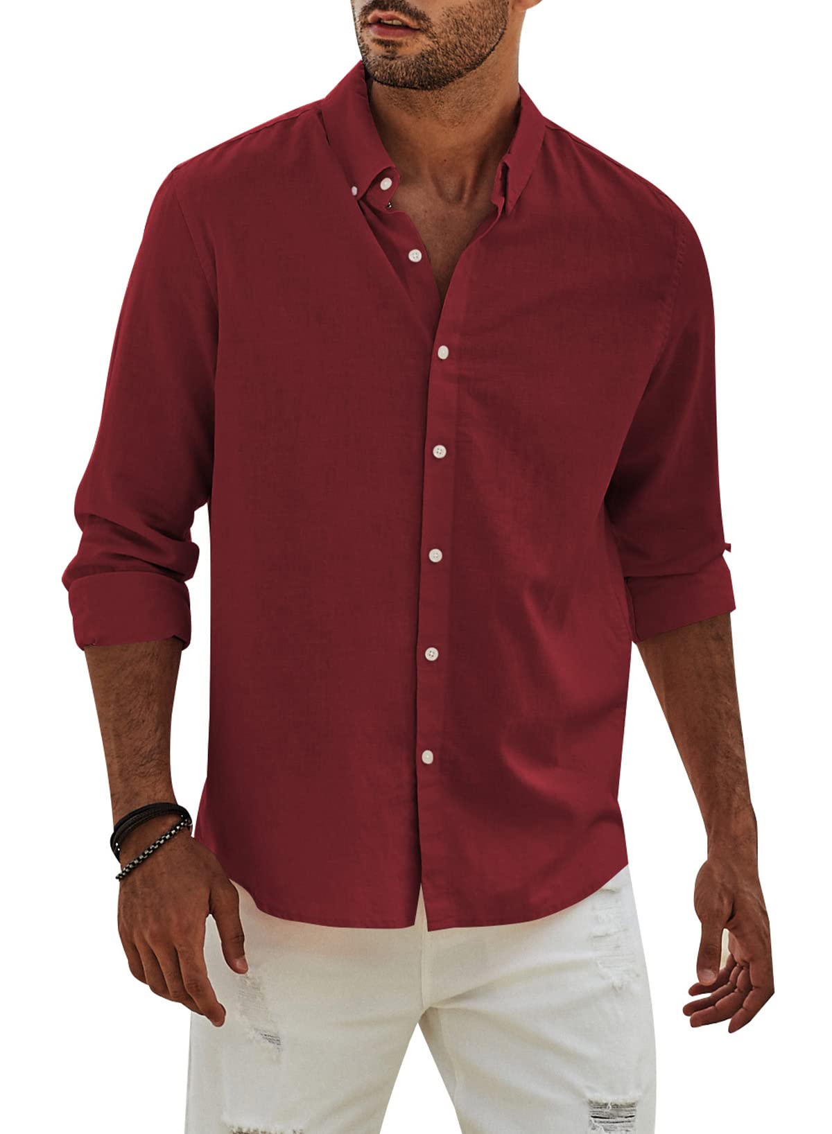 Elegancity Hemd Herren Leinenhemd Langarm Freizeithemd Leinen Shirts Casual Langarmhemd Baumwolle Western Hemden Regular Fit
