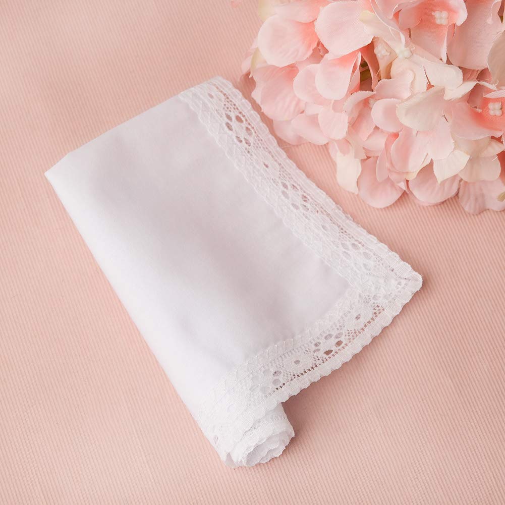 Houlife Femme Mouchoirs en 100% Coton 10x10''/25x25cm Dentelle Doux Blanc pour Mariage Lot de 6 Pièces