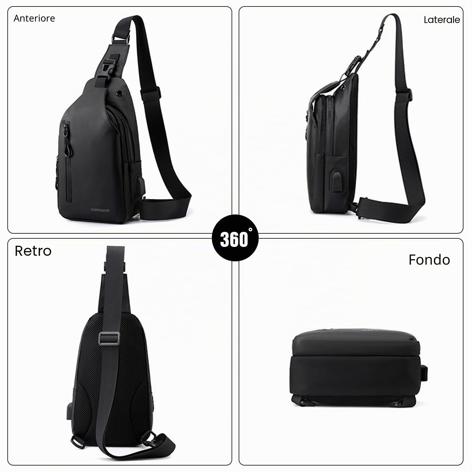 FANDARE Zaino Monospalla Borsello Uomo Tracolla con Foro per Auricolari & USB - Marsupio Borsa a Spalla Blu Scuro
