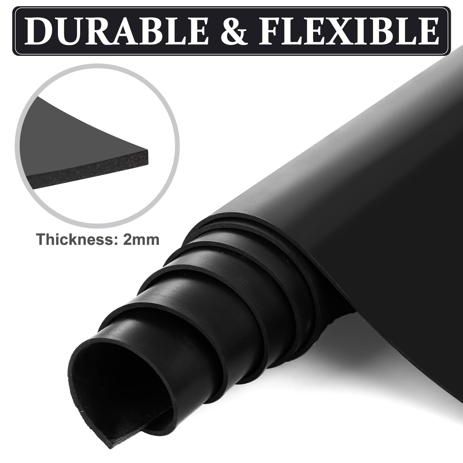 Lot de 2 feuilles de caoutchouc néoprène, 1,2 m (L) x 300 mm (l) x 2 mm (T), bandes d'étanchéité en caoutchouc noir antidérapant solide pour protection de sol, joints de bricolage, nivellement