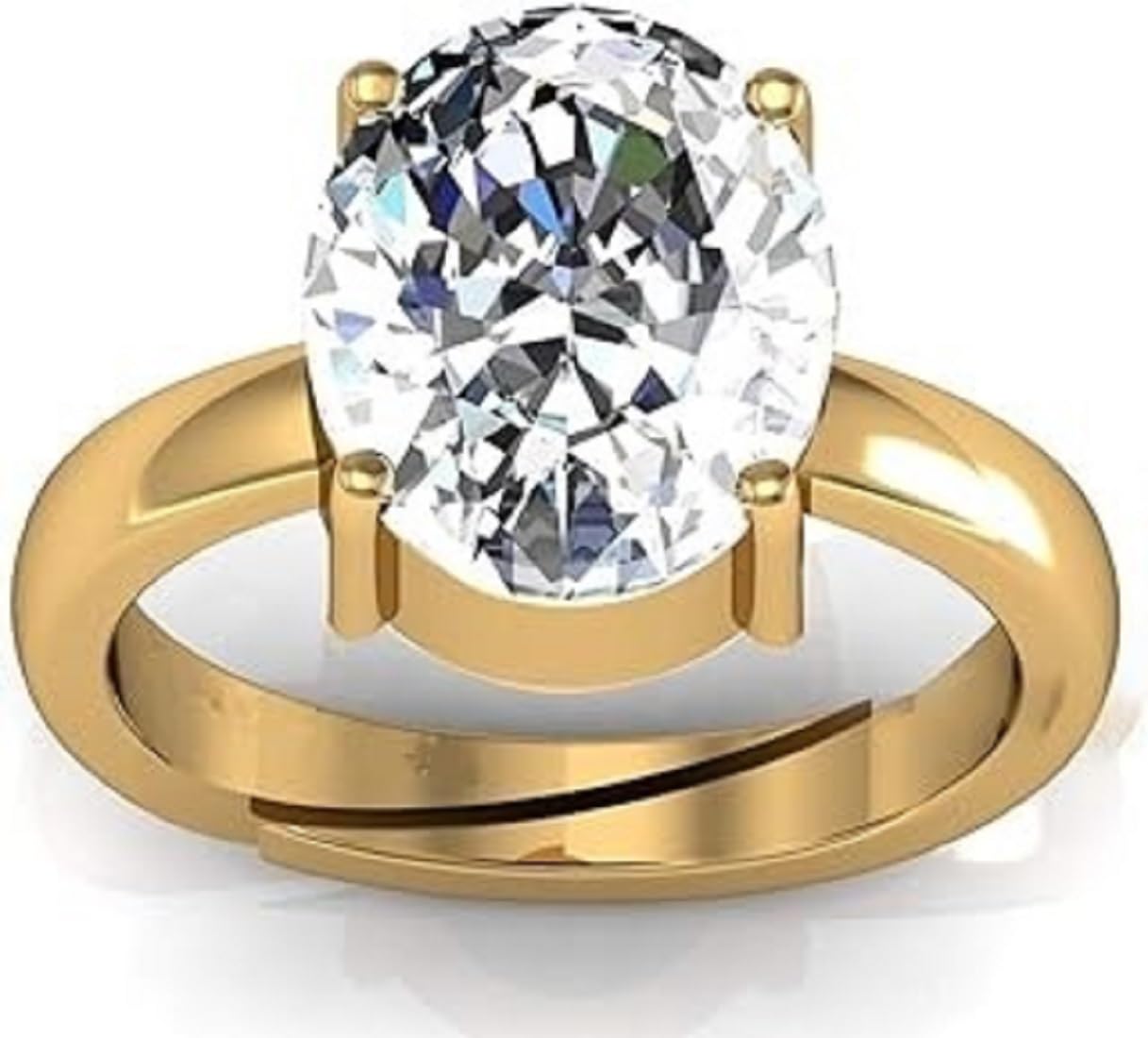 SIDHGEMS 11.00 Carat Natural American Diamond White Zircon Stone Gold Plated Adjustable Astrological Purpose Ring for Men and Women