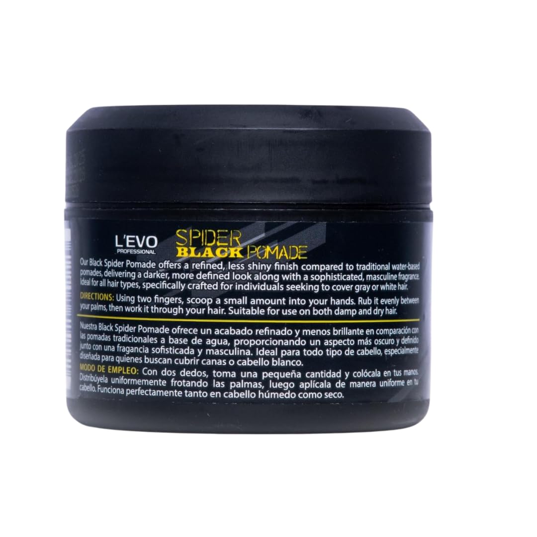 L’EVO PROFESSIONAL Black Hair Pomade for Men – Covers Gray Hair Instantly, Wet Look High Shine, Medium to Firm Hold, Water-Based Styling Pomade, 5.29 oz