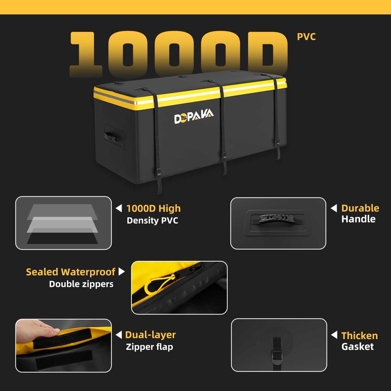 Auto Heckbox Gelenkgestell-Ladungstaschen Hitch Cargo Carrier Bag 100% wasserdicht Hitch 18,2 Kubikfuß 58,5" x 22" x 25" Hitch Cargo Bag enthalten 6 verstärkte Riemen für LKW Pickup alle Fahrzeug mit