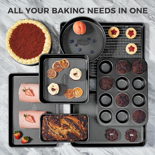 image for HONGBAKE 9-Piece Baking Pans Set Nonstick, Stackable Non Toxic Bakewar