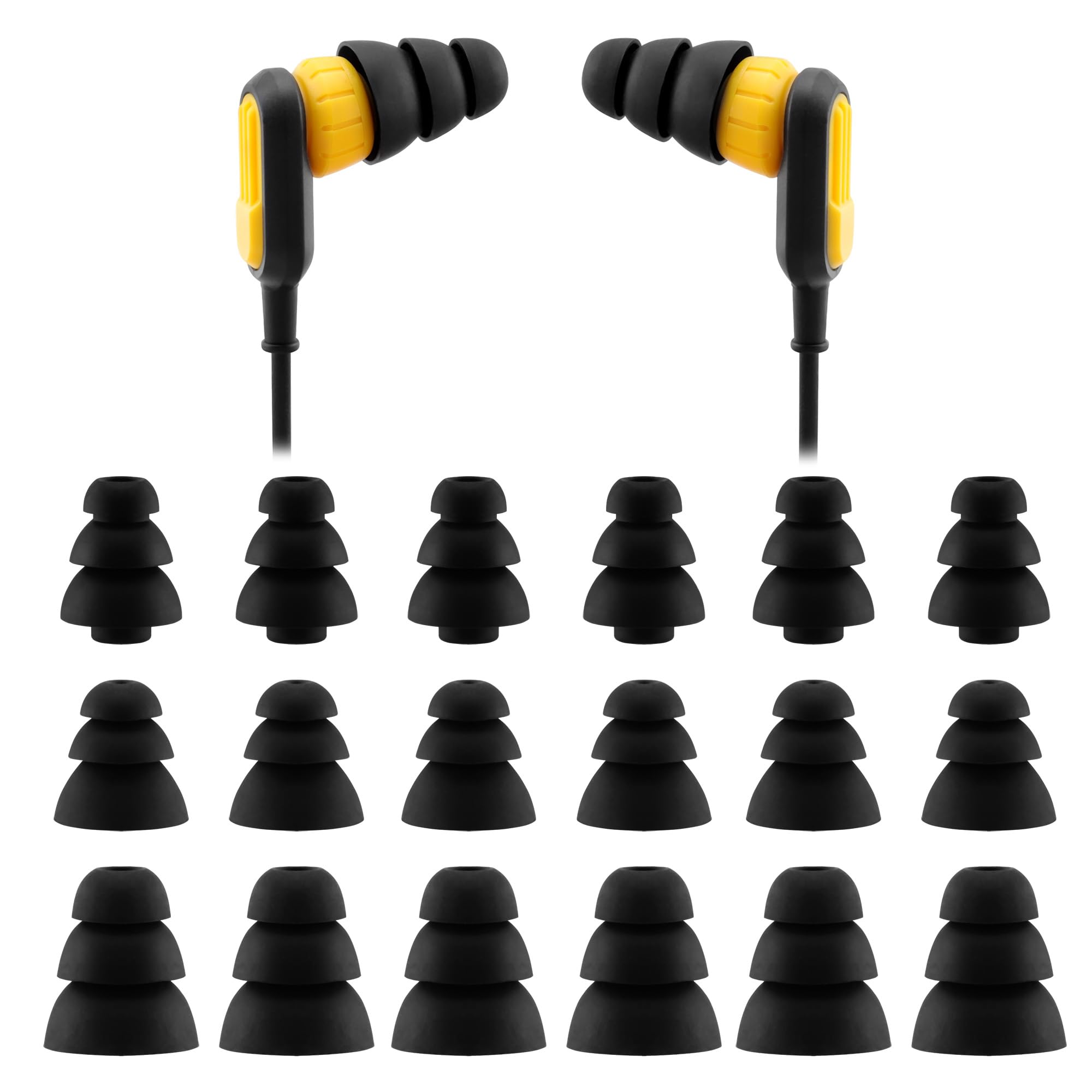 Almohadillas de repuesto de triple brida para auriculares Dewalt (S/M/L) | Compatible con auriculares Bluetooth 2 en 1 de Dewalt, resistentes y resistentes, almohadillas de silicona suave, 9 pares
