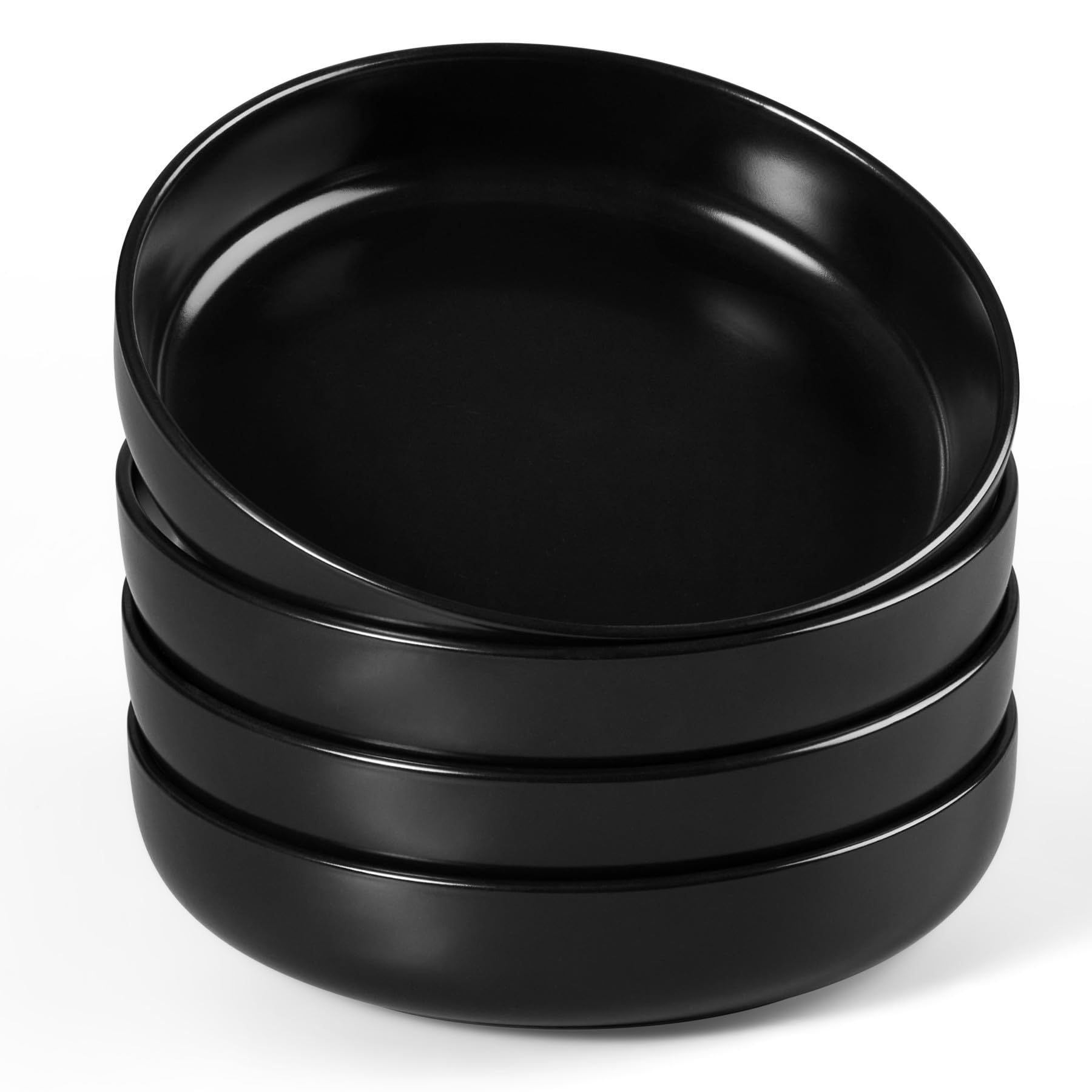 HaWare Pasta Bowls Set of 4, 35oz Stoneware Salad Plates for Kitchen,Elegant Matte Glaze Ceramic Plate Bowls for Serving Soup, Chip and Scratch Resistant, Dishwasher & Microwave Safe, Matte Black