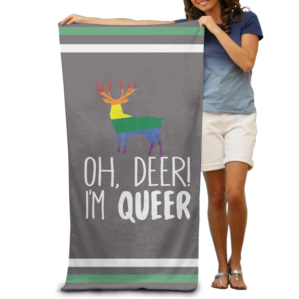 Oh Deer I'm Queer Funny Gay Pride Adults Cotton Beach Towel 31" X 51"