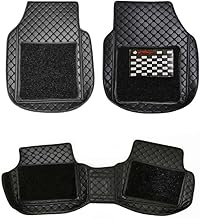 Universal Car 7D Floor Mats for 5-Seater Cars | Premium PU Leatherette Car Foot Mats | Anti-Skid, Waterproof, Easy to Clean | Black | Set of 3