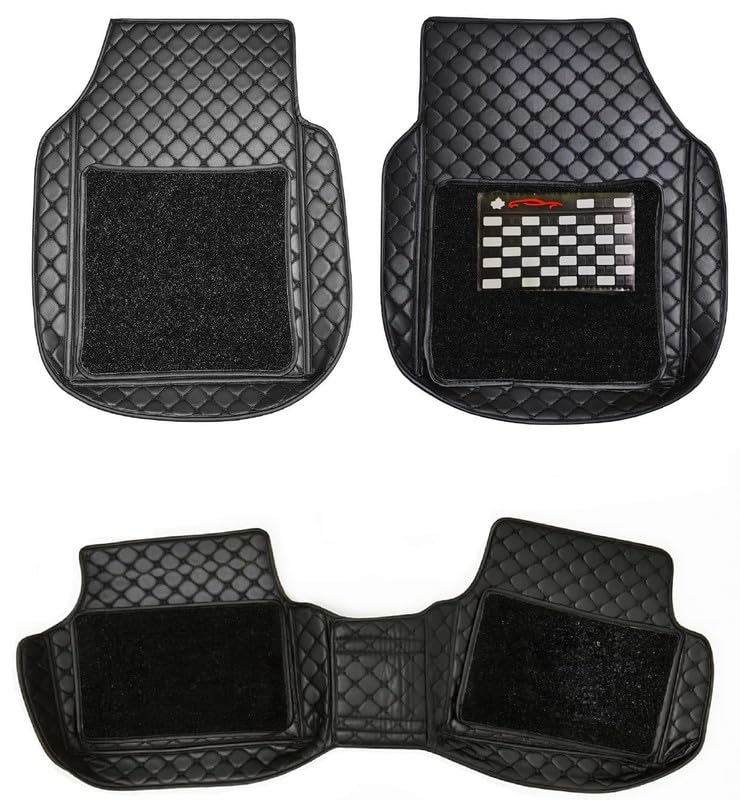 Image of Universal Car 7D Floor Mats for 5-Seater Cars | Premium PU Leatherette Car Foot Mats | Anti-Skid, Waterproof, Easy to Clean | Black | Set of 3